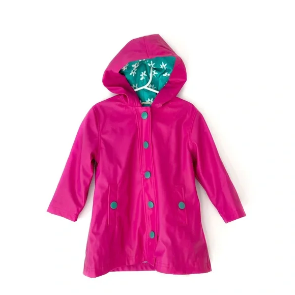 Hatley Fuchsia Pink Hooded Daisies Lined Splash Jacket Raincoat Rain Jacket sz 3